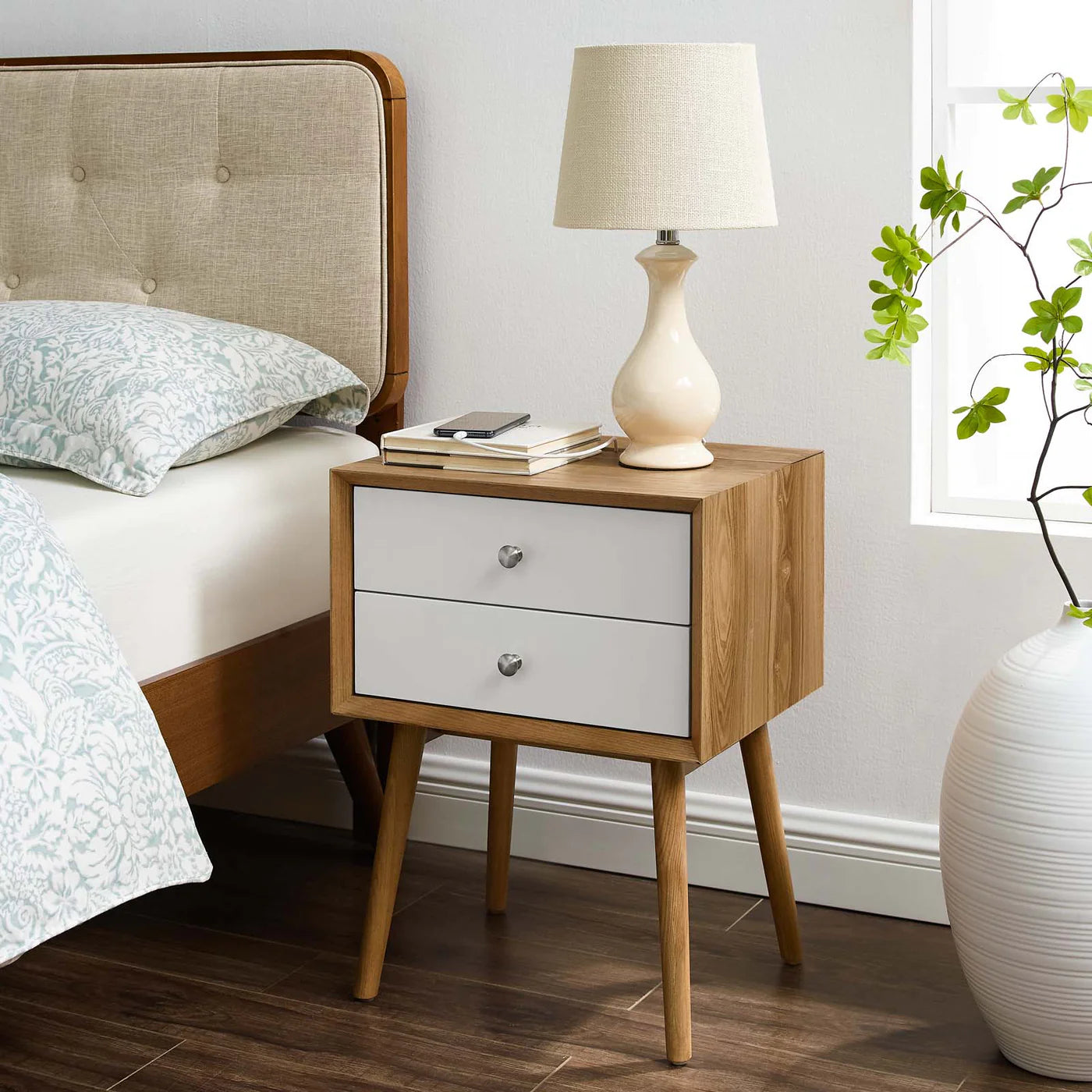 Ember Wood Nightstand With USB Ports