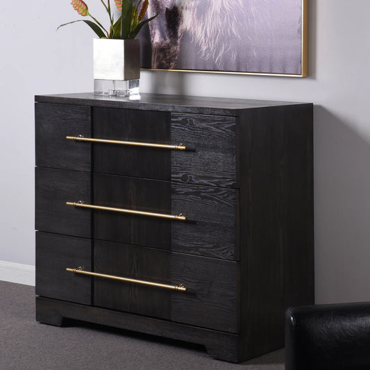 Three Drawer Wooden Dresser with Gold Hardware by DANN FOLEY LIFESTYLE