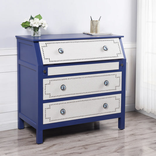 Blue and White Three Drawer Wooden Dresser With Antique Knobs by DANN FOLEY LIFESTYLE
