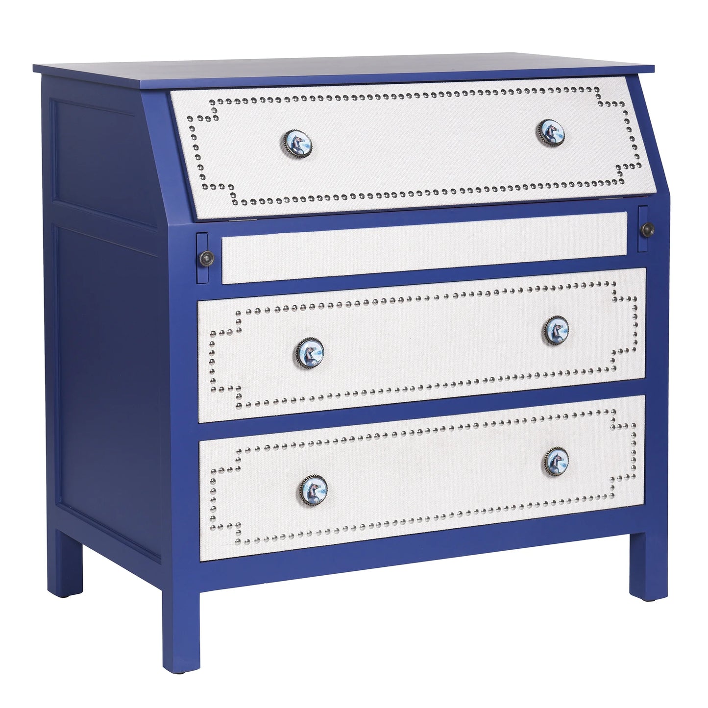 Blue and White Three Drawer Wooden Dresser With Antique Knobs by DANN FOLEY LIFESTYLE